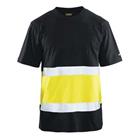 T-shirt High Vis lange mouw UPF 40+ UV V hals 3387 zwart/fluo geel