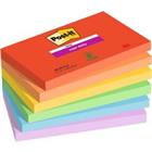 Post-it Super Sticky Memoblaadjes 76 x 127 mm Blauw, geel, groen, oranje, rood, violet Rechthoekig Blanco 6 blokken van 90 vel