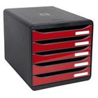 Exacompta Ladekastje met 5 lades Big Box Plus Kunststof Glanzend Zwart, Rood 27,8 x 34,7 x 27,1 cm