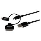 StarTech.com 3-in-1 USB kabel Lightning / 30-polige dock / Micro-USB naar USB 1m, zwart