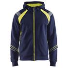 Sweatshirt hooded hele rits Hight Vis 3433 - marineblauw/fluo geel