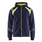 Sweatshirt hooded hele rits Hight Vis 3433 - marineblauw/fluo geel