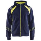 Sweatshirt hooded hele rits Hight Vis 3433 - marineblauw/fluo geel