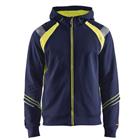 Sweatshirt hooded hele rits Hight Vis 3433 - marineblauw/fluo geel