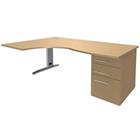 Bureau Asymmetrisch 180 cm metalen L-poot + ladeblok Quatuor - Manutan Expert