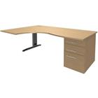 Bureau Asymmetrisch 180 cm metalen L-poot + ladeblok Quatuor - Manutan Expert