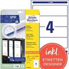 AVERY Zweckform UltraGrip Ordnerrugetiketten L4761-25 Zelfklevend A4 Wit 6,1 x 19,2 cm 25 Vellen � 4 Etiketten