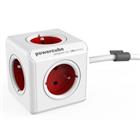 Allocacoc 6300RD / BEEXPC PowerCube Stekkerdoos 4 stopcontacten, type E, 1,5 m Wit, rood