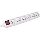 Stopcontact - 6 stopcontacten + schakelaar - wit - 1,5 mtr.