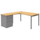 Compact bureau met ladeblok Open - Beuken/aluminium