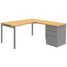 Compact bureau met ladeblok Open - Beuken/aluminium