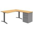 Bureau compact Pure met ladeblok - Vast onderstel - Beuken/aluminium