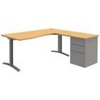 Bureau compact Pure met ladeblok - Vast onderstel - Beuken/aluminium