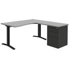 Bureau compact Pure met ladeblok - Lichtgrijs/donkergrijs - Vast onderstel