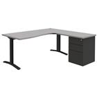 Bureau compact Pure met ladeblok - Lichtgrijs/donkergrijs - Vast onderstel